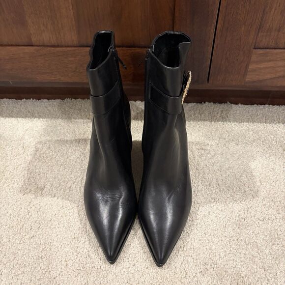 NEW Sam Edelman Women's Weslie Buckle Wedge Leather Black Booties Boots Size 9.5 - Picture 3 of 10